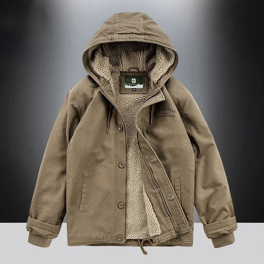 Mens Coat Winter Cotton-padded Jacket Hooded Lamb Cashmere Male Large Size Cargo Jackets Cardigan Outerwear Chaquetas Hombre