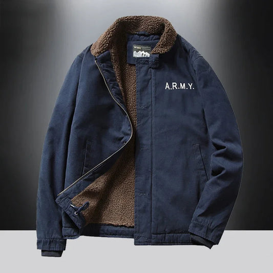 Mens Coat Winter Cotton-padded Jacket Hooded Lamb Cashmere Male Large Size Cargo Jackets Cardigan Outerwear Chaquetas Hombre